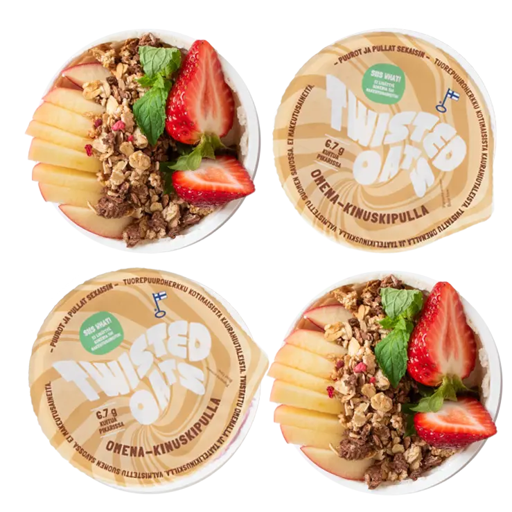 Twisted Oats – Omena-kinuskipulla tuorepuuro, ei lisättyä sokeria